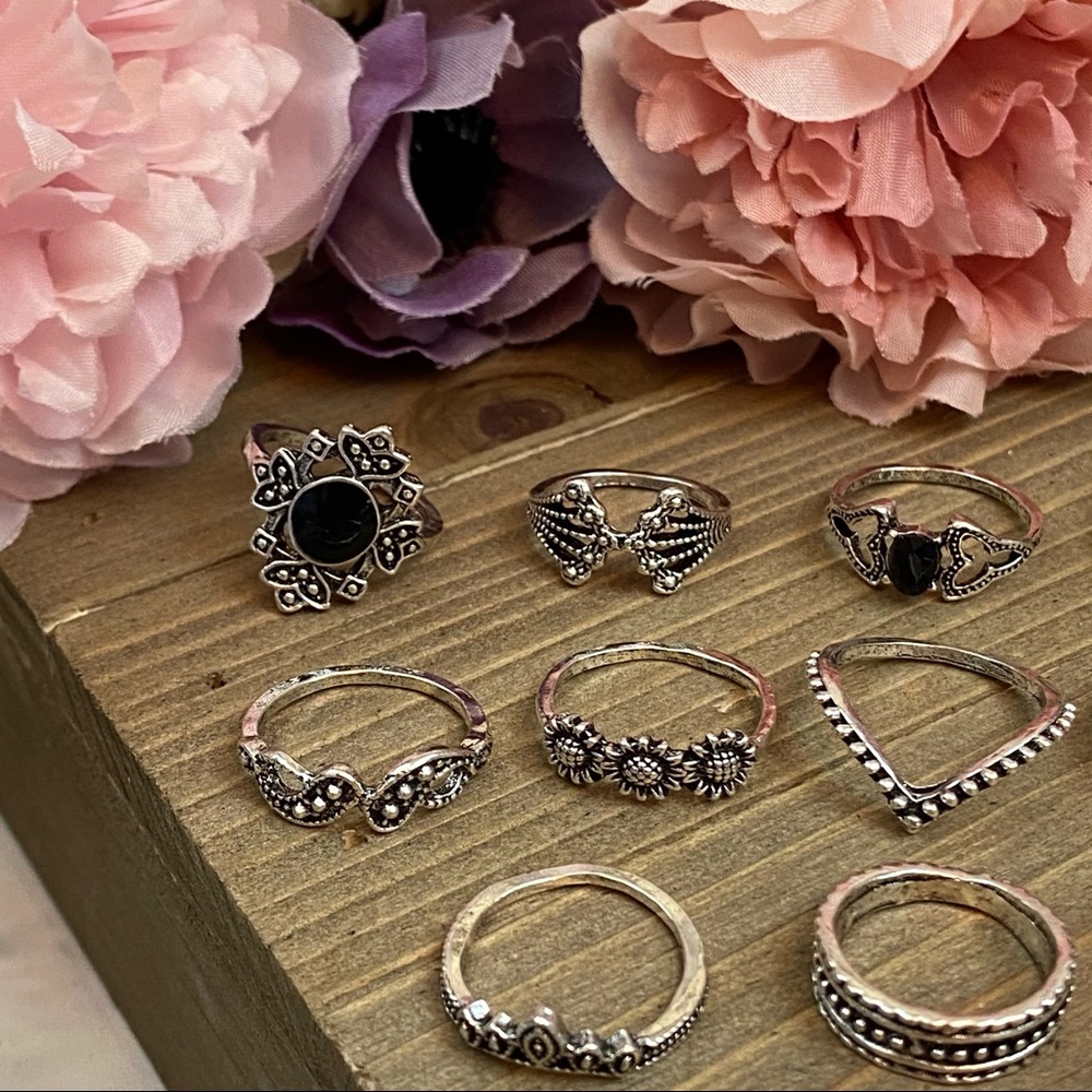 15 Pcs Boho Retro Vintage Crystal Gem Ring Set - Picture 6 of 16